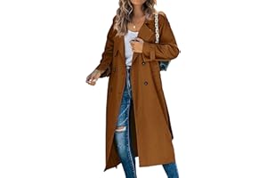 Women's Windproof Trench Coat Notched Lapel Double Breasted Long Overcoat Casual Fall Winter Windbreaker Outerwear