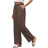 GRAPENT Linen Pants Women Wide Leg High Waisted Crochet Panel Pull On Elastic Waist Casual Summer Beach Vacation Pants