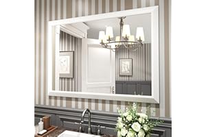 Amorho Bathroom Mirror, 48x35 Inch White Thick Metal Framed Wall Mirrors for Over 2 Sinks, Bedroom, Living Room, Entryway, Large Rectangle Wall-Mounted Mirrors.