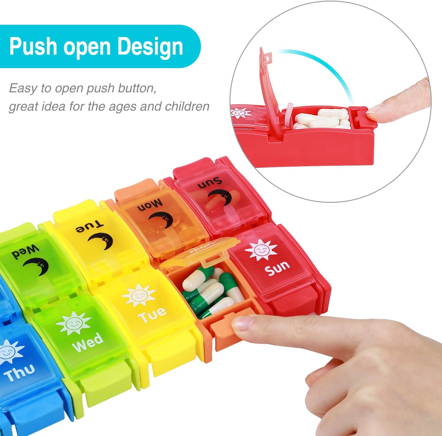 Weekly Pill Box Case 7 Day,Daily Pill Organizer 2 Times A Day,Portable Travel Pill Container Dispenser Holders with Large Removable Compartments to Hold Vitamins,Fish Oil,Supplements and Medication: Health & Personal Care