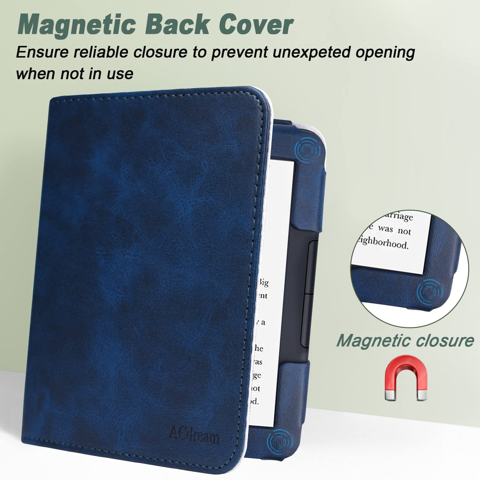 ACdream Case for Nook Glowlight 4 2021 / Nook GlowLight 4e 2022, Hands Free Stand Protective Durable Premium PU Leather Cover with Magnet CLosure, Hand Strap, Card Slot, Blue
