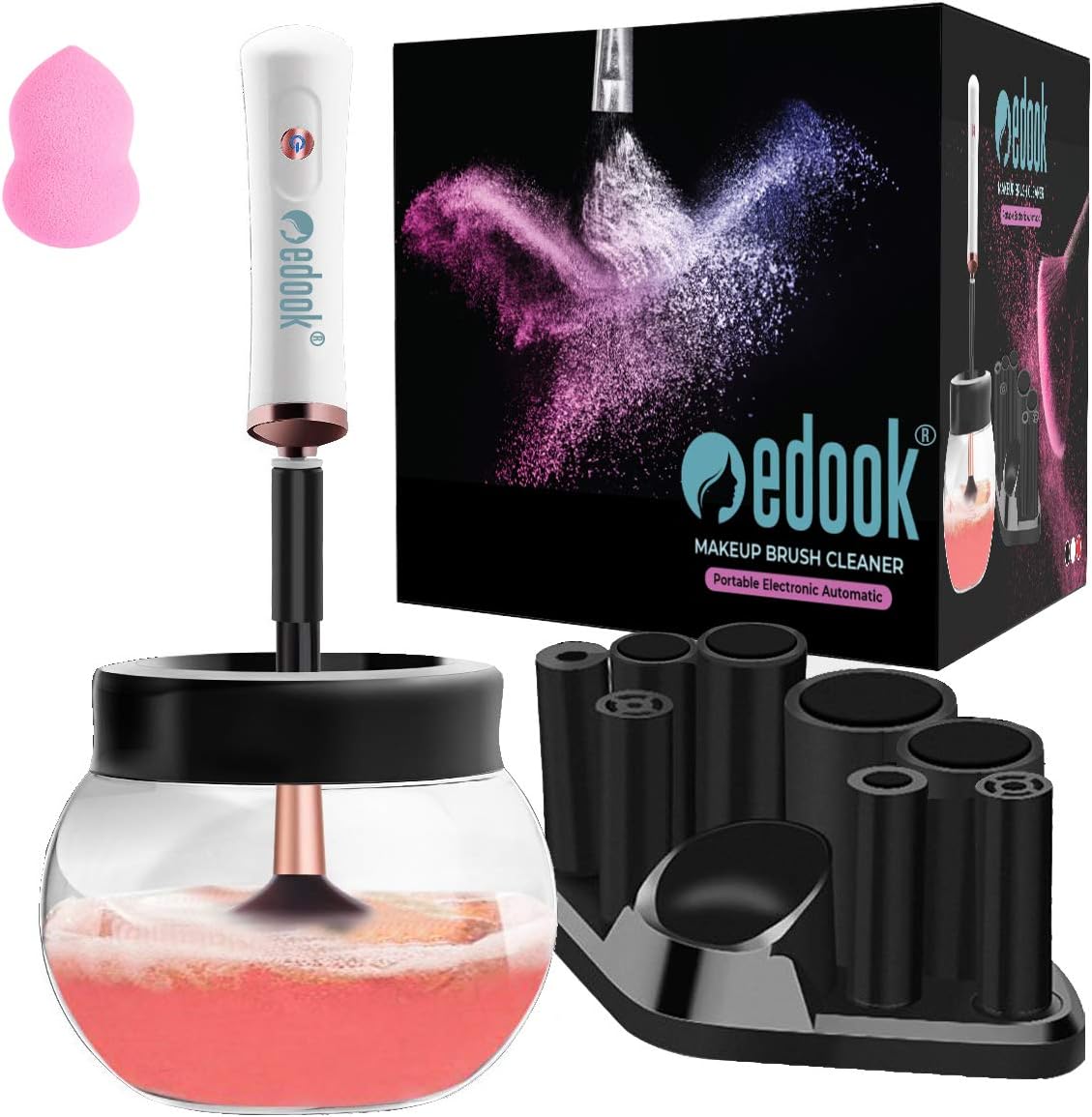 Edook Makeup Brush Cleaner and Dryer - Automatic Deep and Fast Cleaning, Fits Different Brushes, Includes Free Makeup Sponge