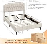 Yaheetech 5ft King Bed Frame Upholstered Platform Beige Velvet view 2
