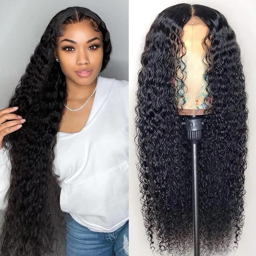 4x4 Kinky Curly Lace Front Human Hair Wig For Black Women With Baby Hair Hd Transparent Lace Frontal Wigs Pre Plucked Brazilian Virgin Wigs Natural Black Color 180% Density 16 Inch
