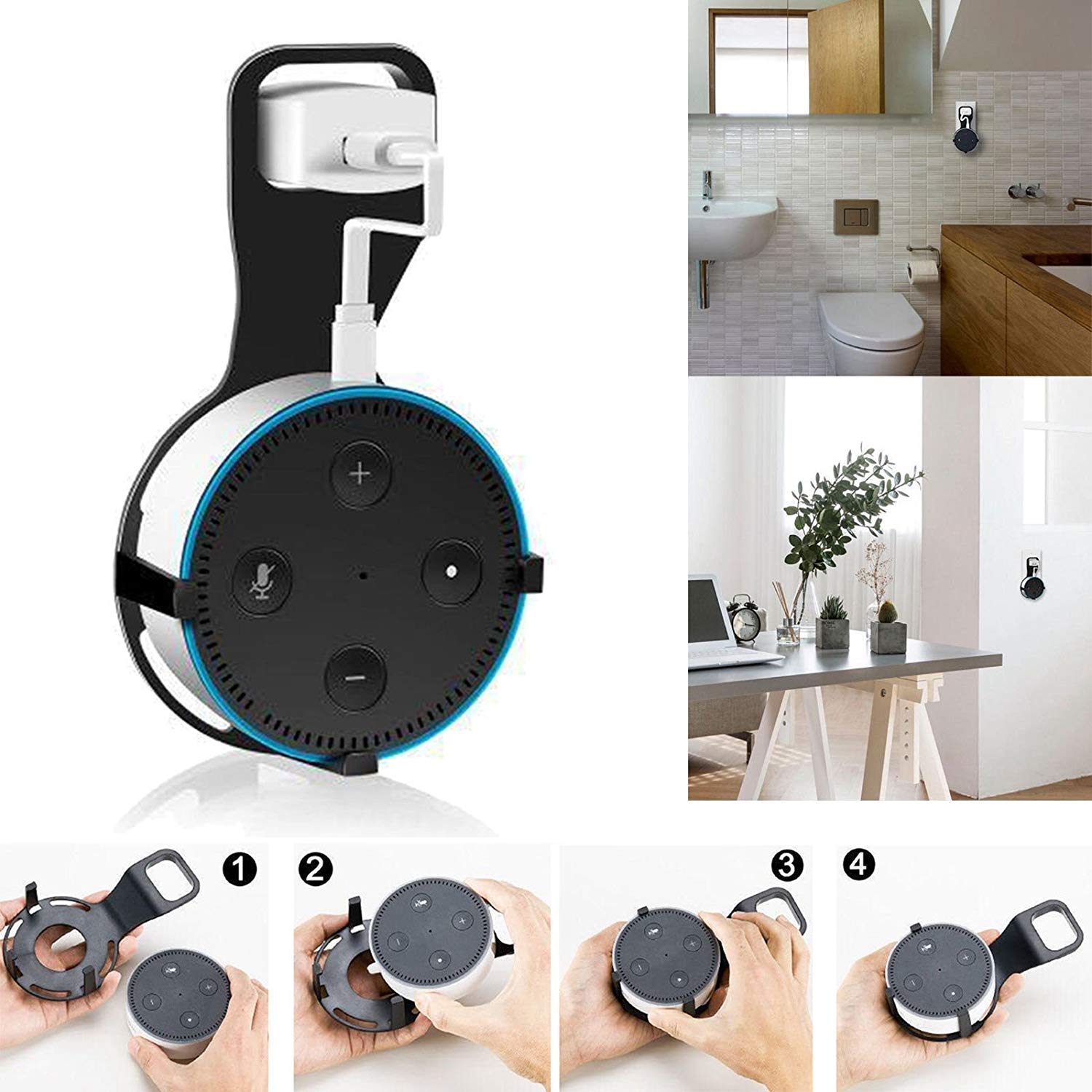 Echo Dot Wall Mount,KFK Outlet Wall Mount Hanger Stand for Dot 2nd Generation & Other Round Voice Assistants, A Space-Saving Solution for Your Smart Home Speakers Without Mess Wires Or Screws