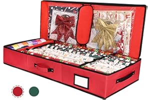 PATIOBAY Wrapping Paper Organizer Storage, Christmas Gift Wrapping Container Bag with Two Interior Pockets, Underbed Storage for Holiday Decorations - Tear Proof 600D Oxford Fabric Material (Red)