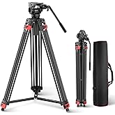 NEEWER Basic 74" Video Tripod with Fluid Head , Metal Camera Tripod with Smooth Friction Damping, Mid Level Spreader, Quick Release Plate Compatible with Manfrotto 501, Max Load 17.6lb, TP37