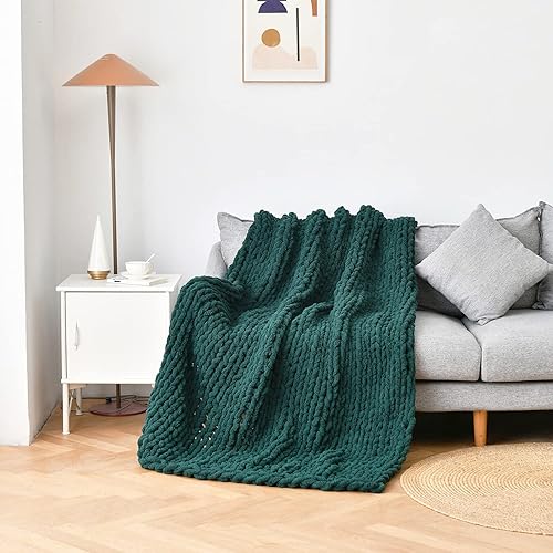 CHYOUL Chenille Chunky Knit Blanket Hand Made Warm Throw Cozy