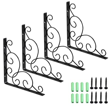 WINOMO 4pcs Regal Klammern Wand montiert Floral Regal Klammern schwarz