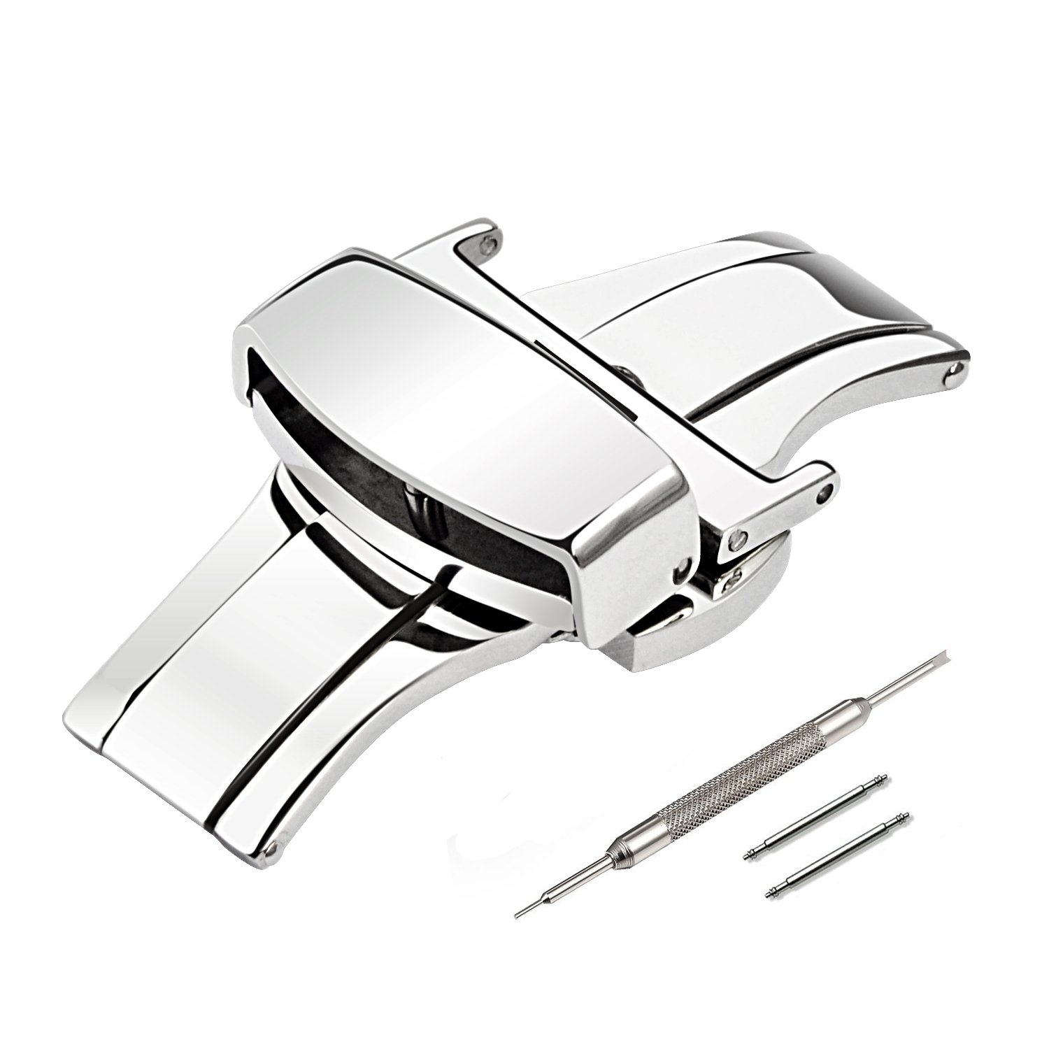 TStrap 20mm Stainless Steel Butterfly Deployant Clasp Buckle Double Push Spring Watch Clasp Polished