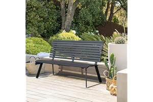 Soleil Jardin Outdoor Aluminum Garden Bench, Patio Porch Chair Furniture, Slatted Design w/Backrest, Dark Grey