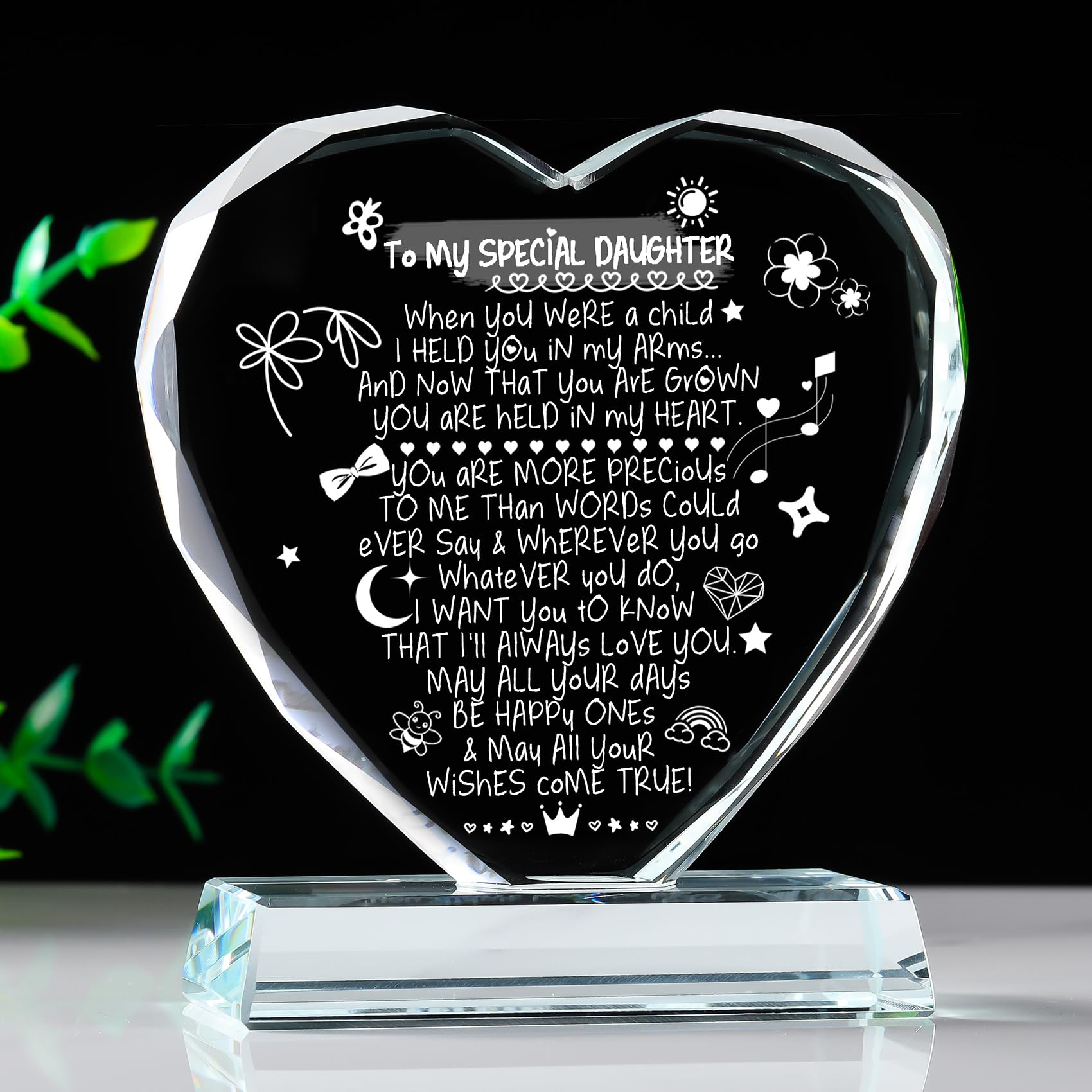 Gifts for Daughter from Mum or Dad, Glass Heart Shaped Keepsake with Blessings, Novelty Crystal Sign Birthday Presents for Girls Daughter on Graduation Christmas