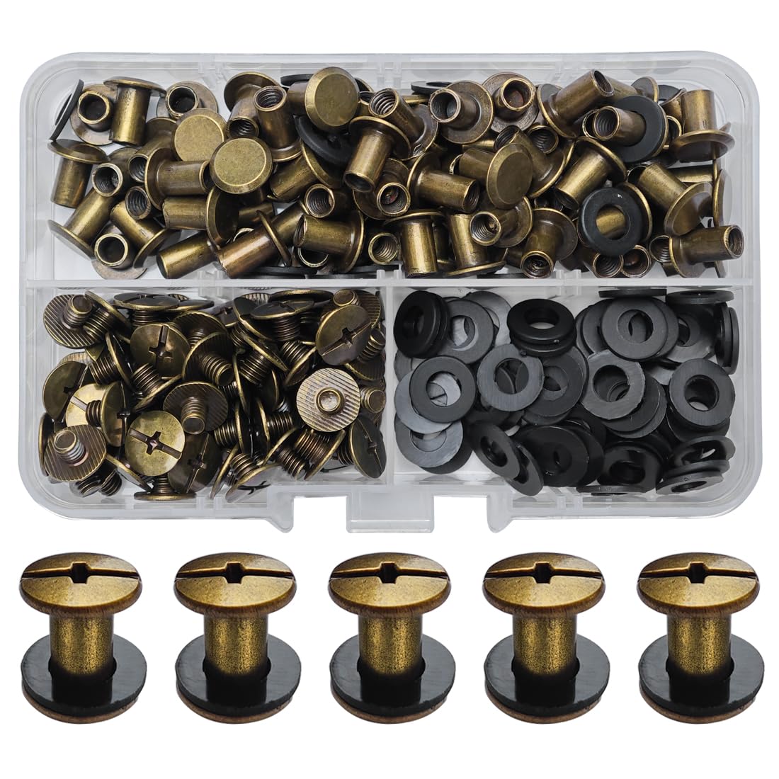 SHSMPXOY 80 Set Chicago Screws Posts for Leather Rivets M5*8mm Chicago Book Binding Screws Rivets Cross Head Chicago Button Screws for DIY Book Scrapbook Bookbinding, Bags,Collars(Bronze)