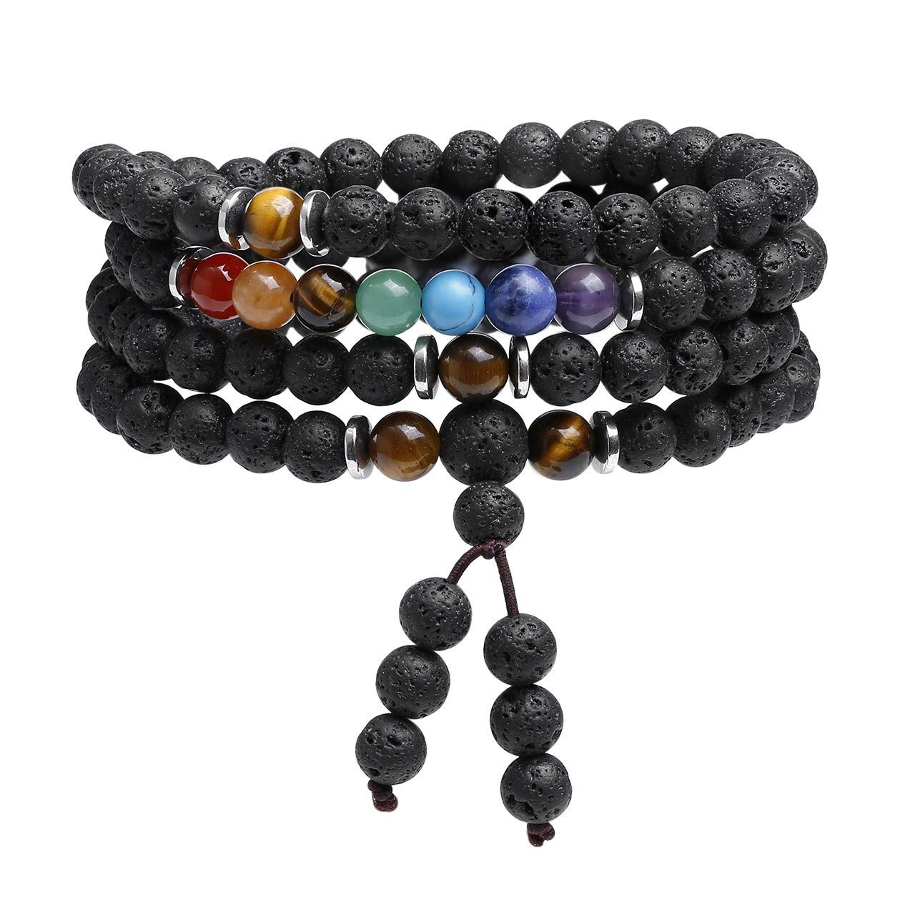JOVIVI 108 Mala Prayer Beads Meditation Bracelet 7 Chakra Crystal Healing Lava Rock Stone Essential Oil Aromatherapy Diffuser Necklace Men Women Reiki Jewellery