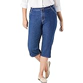 Woman Within Plus Size Stretch Denim Five-Pocket Capri Jeans