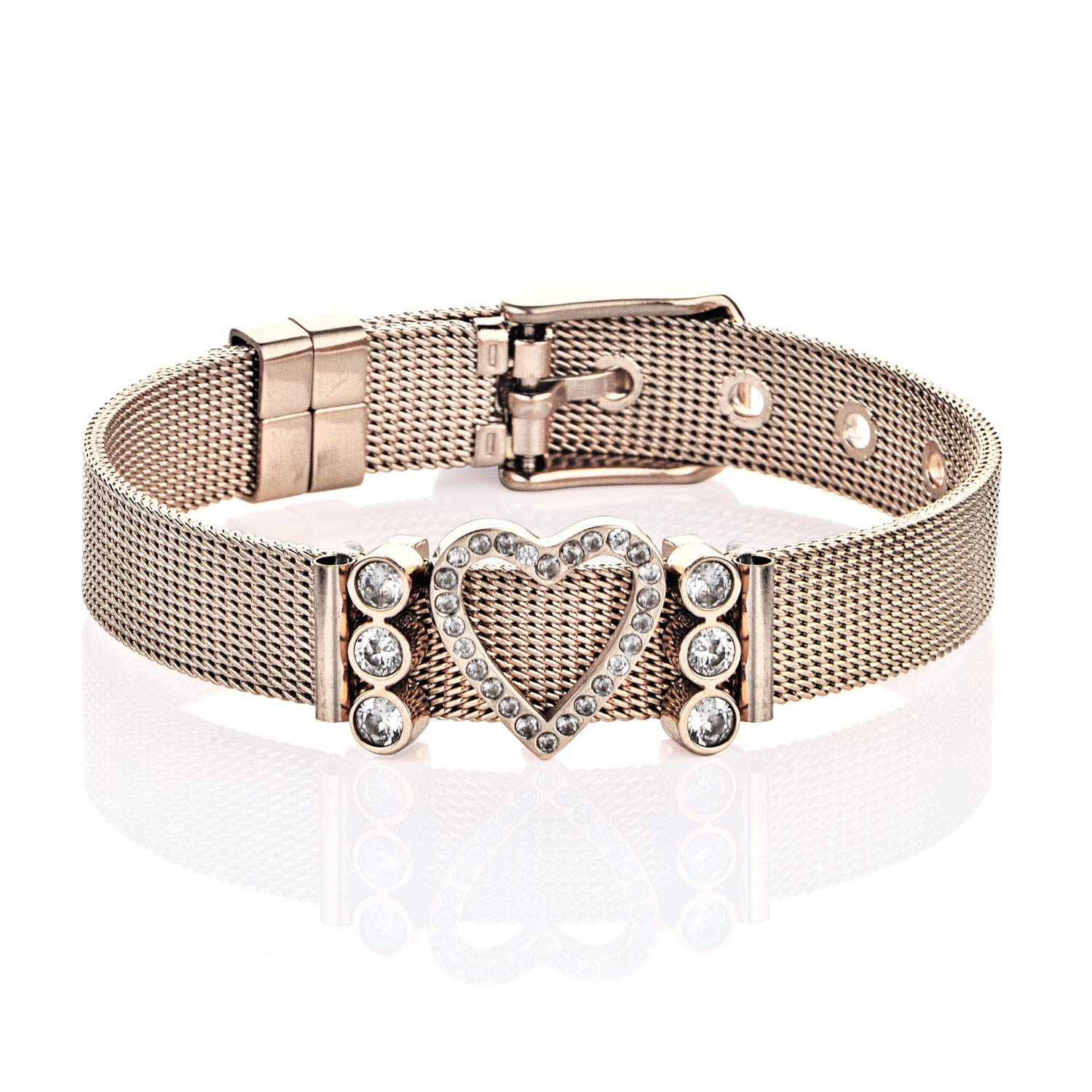 Kistanio - Women's Mesh Bracelet with 3 Charms | Pendant Charms | Available in 5 Colours | Mesh Charm Bracelet Set |, khaki, 14 centimeters, Modern