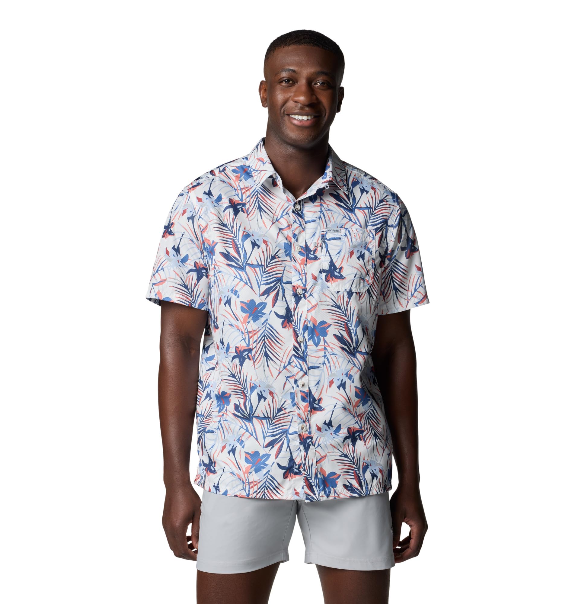 Columbia Mens PFG Super Slack Tide Camp Shirt, White Tropicfield, 5X Image