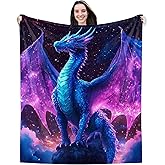 Dragon Throw Blanket for Adult Women Men,Gifts for Girls Boys Kids Teen,Lightweight Soft Cozy Flannel for Birthday Room Bed Sofa, (Blue Purple-Gragon, 60"x50" for Teen)