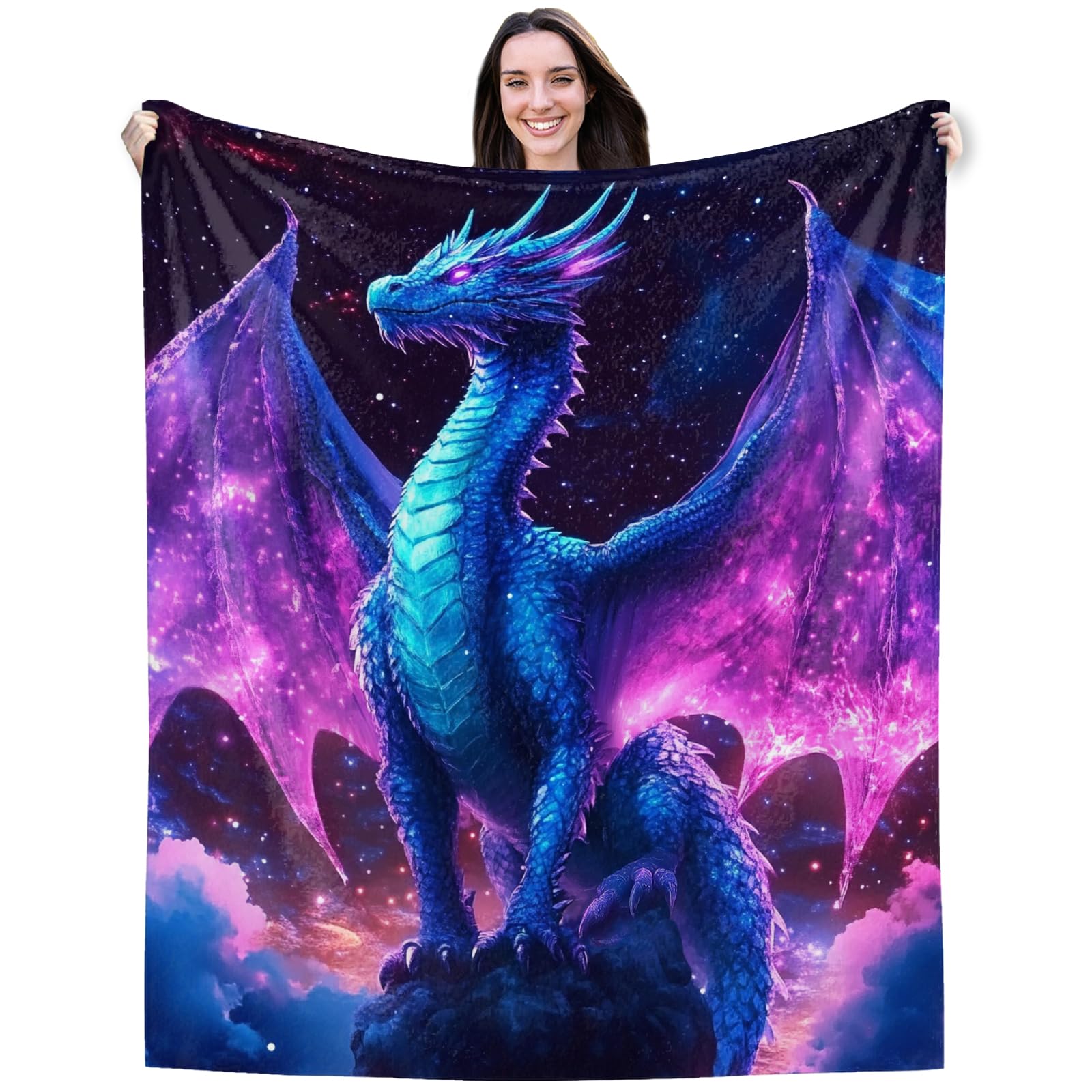Photo 1 of Dragon Throw Blanket for Adult Women Men,Gifts for Girls Boys Kids Teen,Lightweight Soft Cozy Flannel for Birthday Room Bed Sofa, (Blue Purple-Gragon, 60"x50" for Teen)