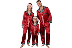 Family Christmas Pajamas Set Soft Silk Satin Button Down Sleepwear Long Sleeve Nightwear Couple Matching Pjs Sets