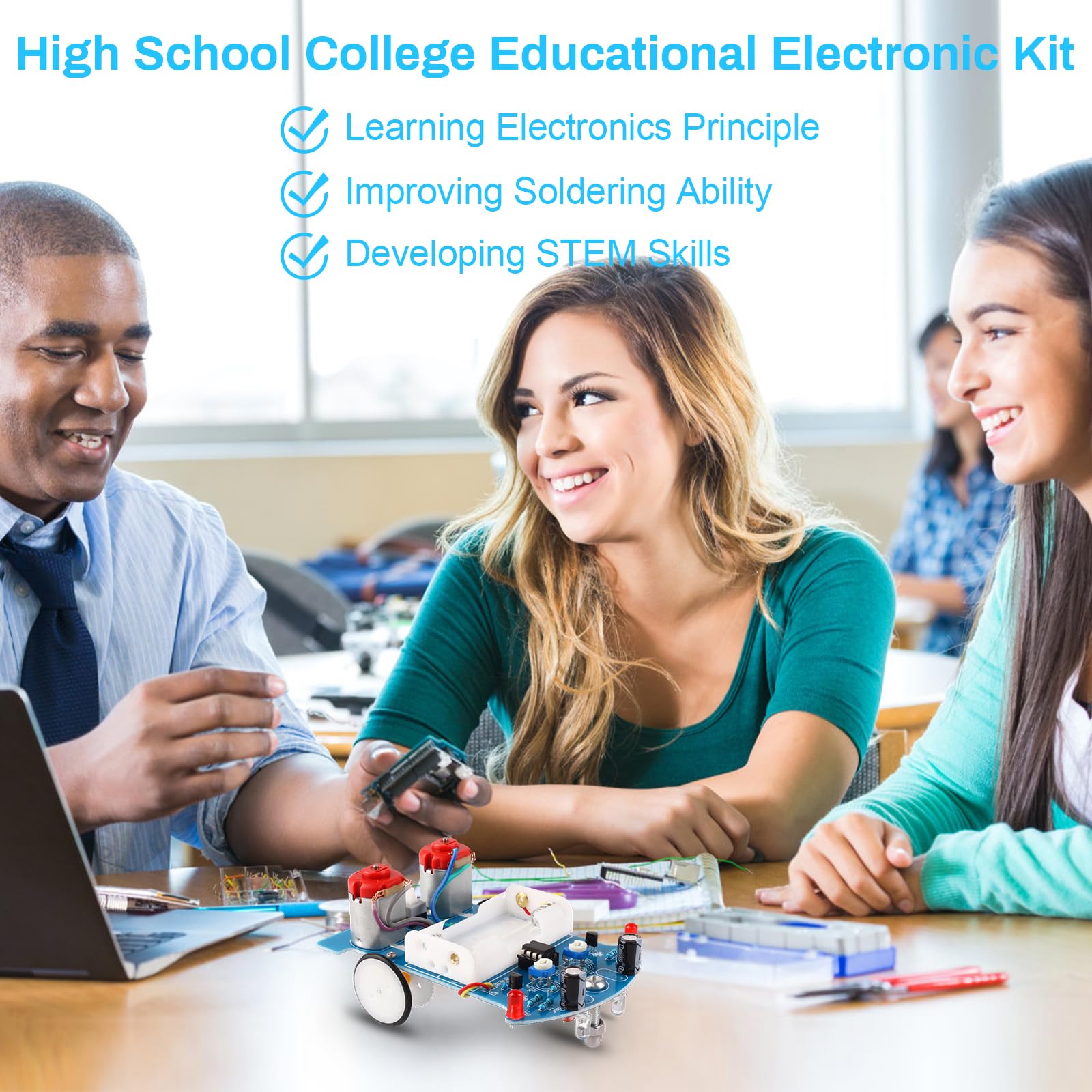 MiOYOOW Line Following Robot Car Kit, Beginners Smart Car Soldering Practice Kit STEM Educational Electronics Soldering Projects for School and Home Learning