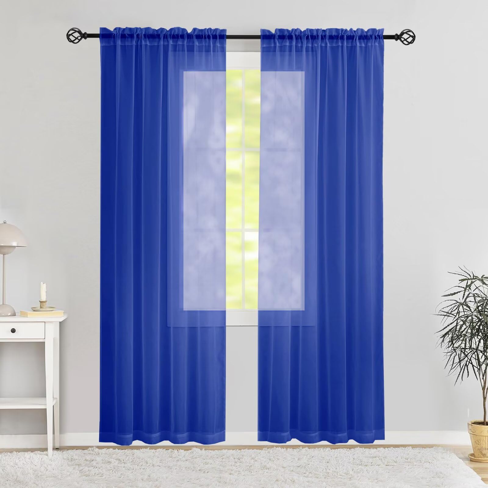 Photo 1 of Karseteli Semi Voile Sheer Curtains 84 Inches Long 2 Panels Rod Pocket Window Treatment for Living Room Bedroom Dining Room(Blue Sapphire 42" W x 84" L)