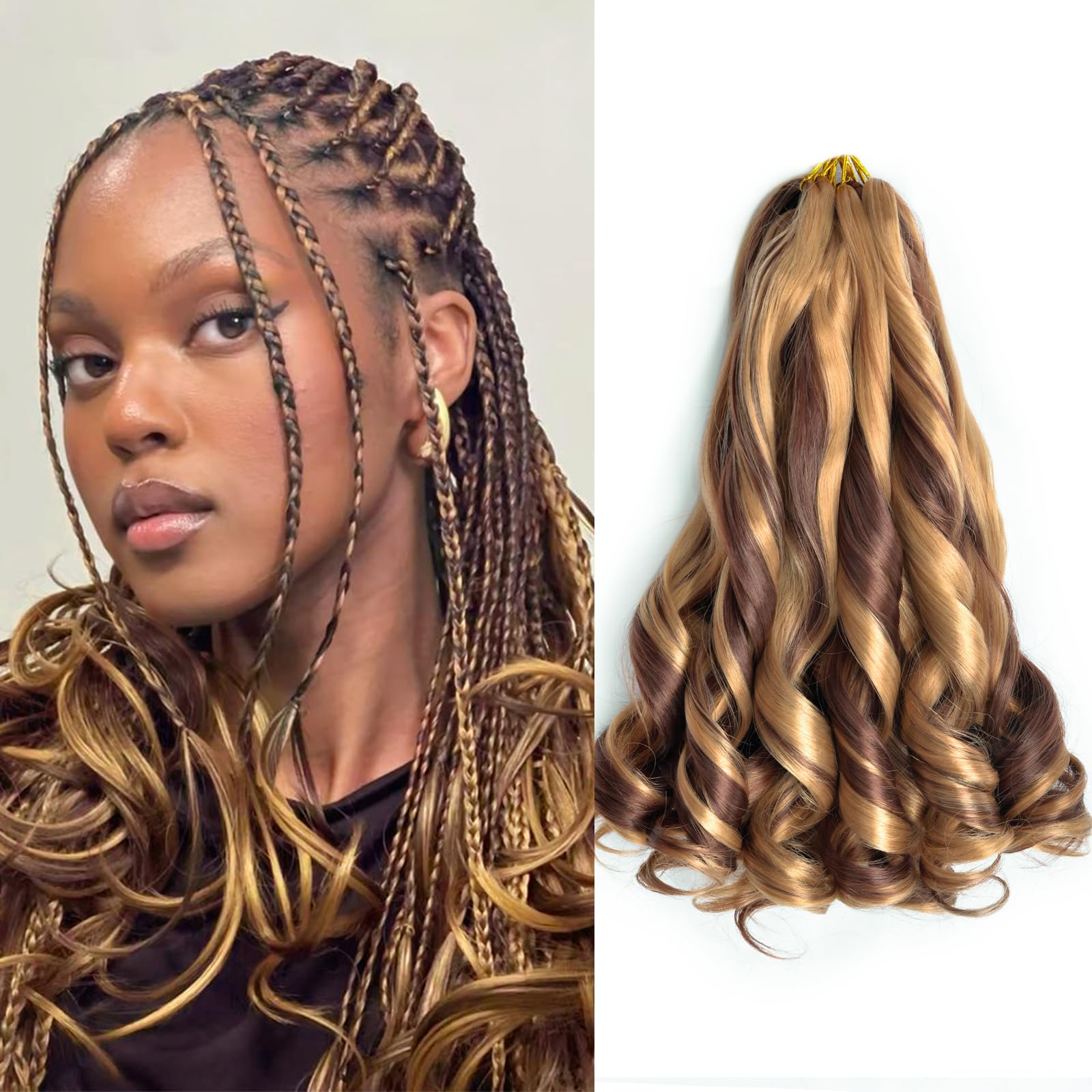 Photo 1 of 12 Inch French Curly Braiding Hair 27/33 Short French Curl Braiding Hair with Curly Ends Hair Extensions Braids Crochet Hair for Women (12 inch,8 packs,P27/33#)