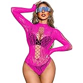 EHSUYAB Women Rave Outfit Clubwear, Sexy Sheer Fishnet Bodysuit, Cutout Backless High Leg Top One Piece Cover Up