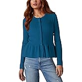 Beautiful Nomad Women's Long Sleeve Cardigan Peplum Sweater Crew Neck Button Tops Knit Ribbed Elegant Outwear Coat