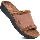 AEROTHOTIC House Slippers for Women Indoor Outdoor Slip on Recovery Plantar Fasciitis Relief Faux Fur Lining Footbed with Breathable Stylish Strap Walking Travel Fuzzy Slides