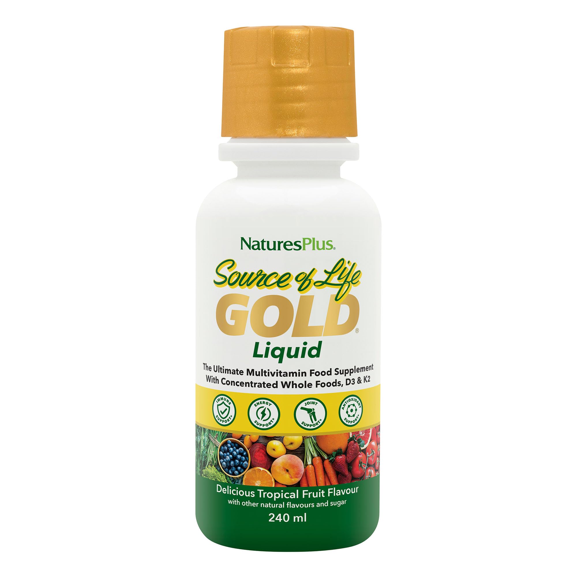 NaturesPlus Source of Life Gold Liquid 236ml - High Potency Food- Based Multivitamin and Mineral with Superfoods - Energy, Immune, Bones, Hydration - Vegetarian, Gluten Free