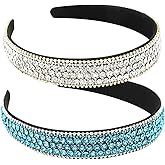 YISSION 2 PCS Rhinestone Headbands for Women, Glitter Crystal Headband Fashion Jeweled Headbands for Girls, Gorgeous Hair Accessories for Women Silver Blue