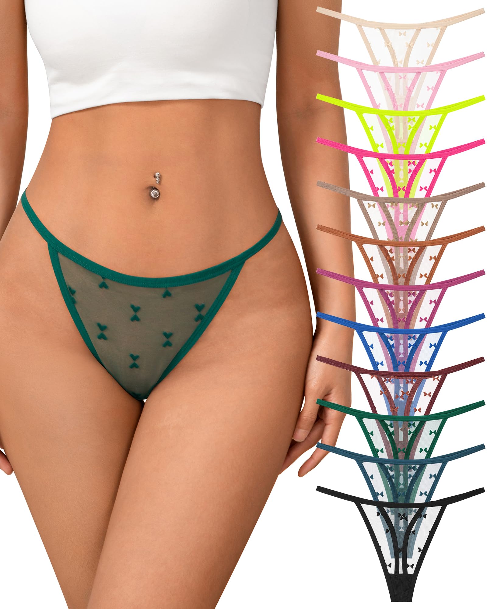 Photo 1 of J-pone Thongs for Women Lace G String Womens Underwear T Back Stretch Womens Thongs Underwear Low Waist Breathable Thong Panties Multipack-M