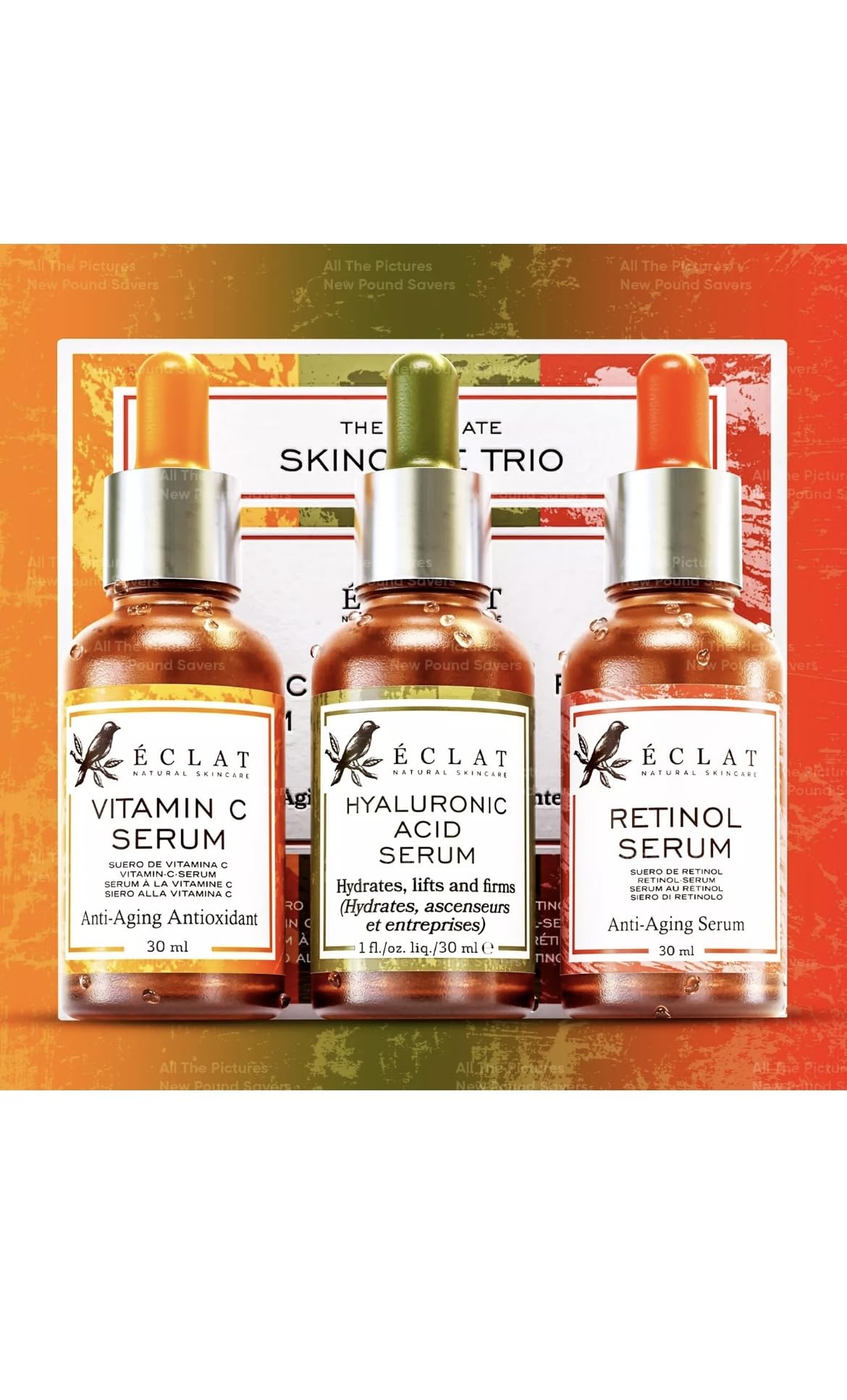 The EQ-Eclat Skincare Facial Serums Skin Care Set, Vitamin C Serum, Enhance Skin Texture, Reduce Fine Lines, And Boost Hydration, 30ml Each, Pack of 3,