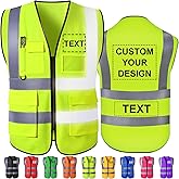 Custom Safety Vest High Visibility Reflective Vests with Pockets Zipper Customize Logo Class 2 for Men Construction Workwear