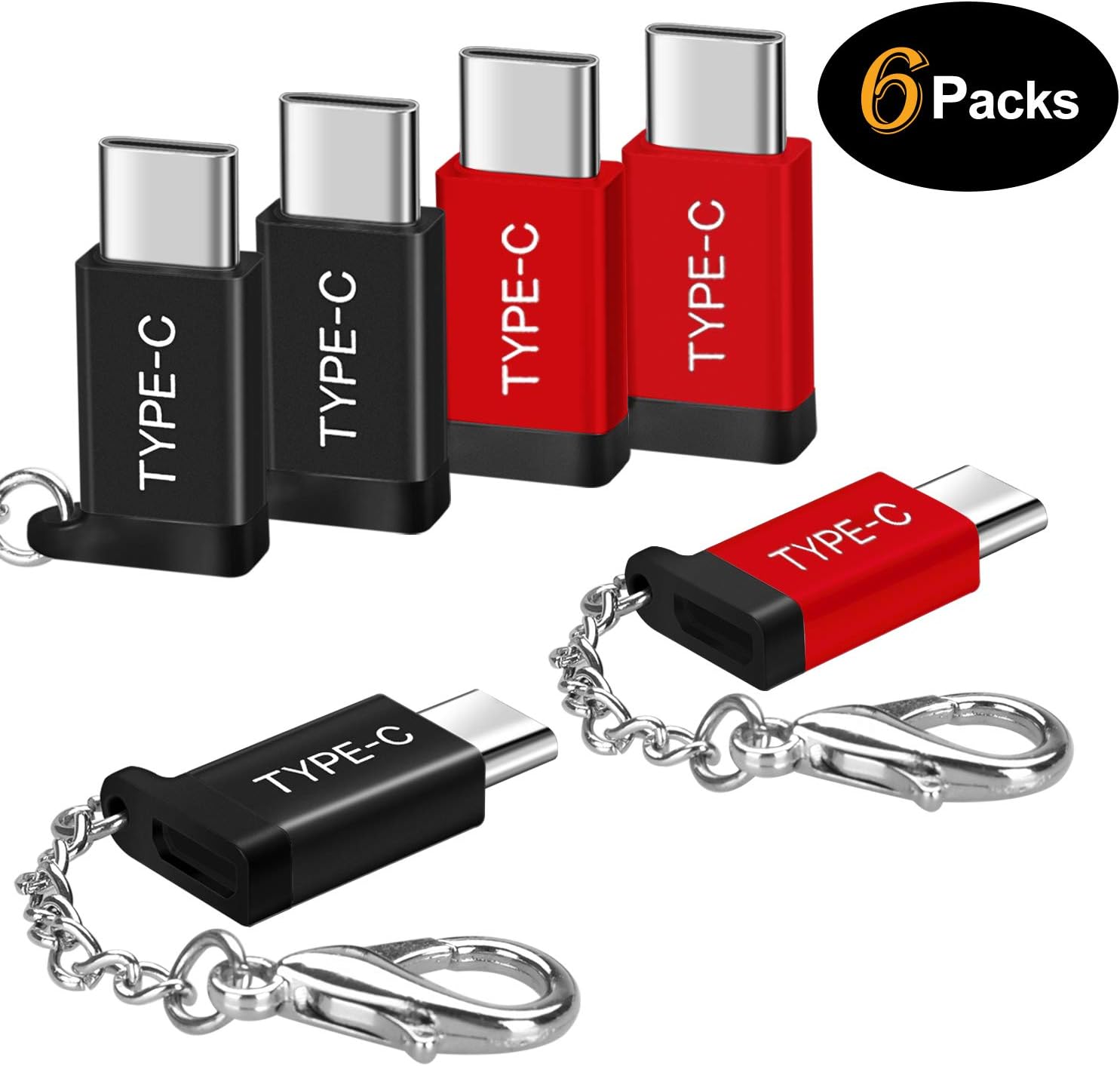 Micro USB to USB C Adapter (6 Packs),Type C Keychain