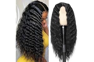 CLIONE 28 Inch Long Curly Synthetic Hair Wigs for Women Black Lace Front Wig Synthetic Curly Wigs Deep Wave Wig with 4" Simulated Scalp Natural Crimps Curls Hair Replacement Wigs for Daily Party Use 1B#