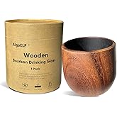 AlgoELF 11oz Charred Wooden Bourbon Drinking Glass, Hand-engraved Acacia Whiskey Tumblers, Bourbon Gifts for Men, Original Wooden Whiskey Gifts for Him, Dad, Husband, Brother, 1 Pack
