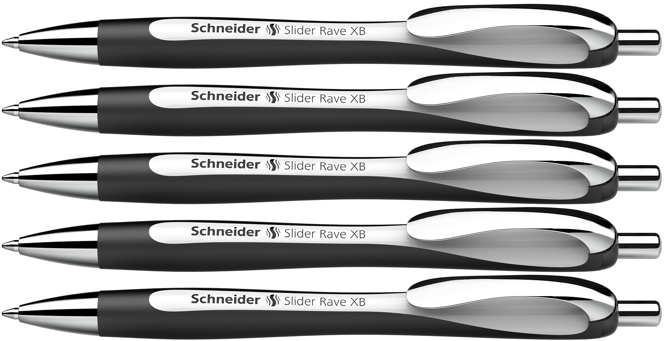 Schneider 132549 Slider Rave XB Kugelschreiber (Weiches Schreiben ohne Kratzen für lange Texte in Schule, Uni und Beruf) 5 Stück, Schwarz-Weiß, Tinte: Blau