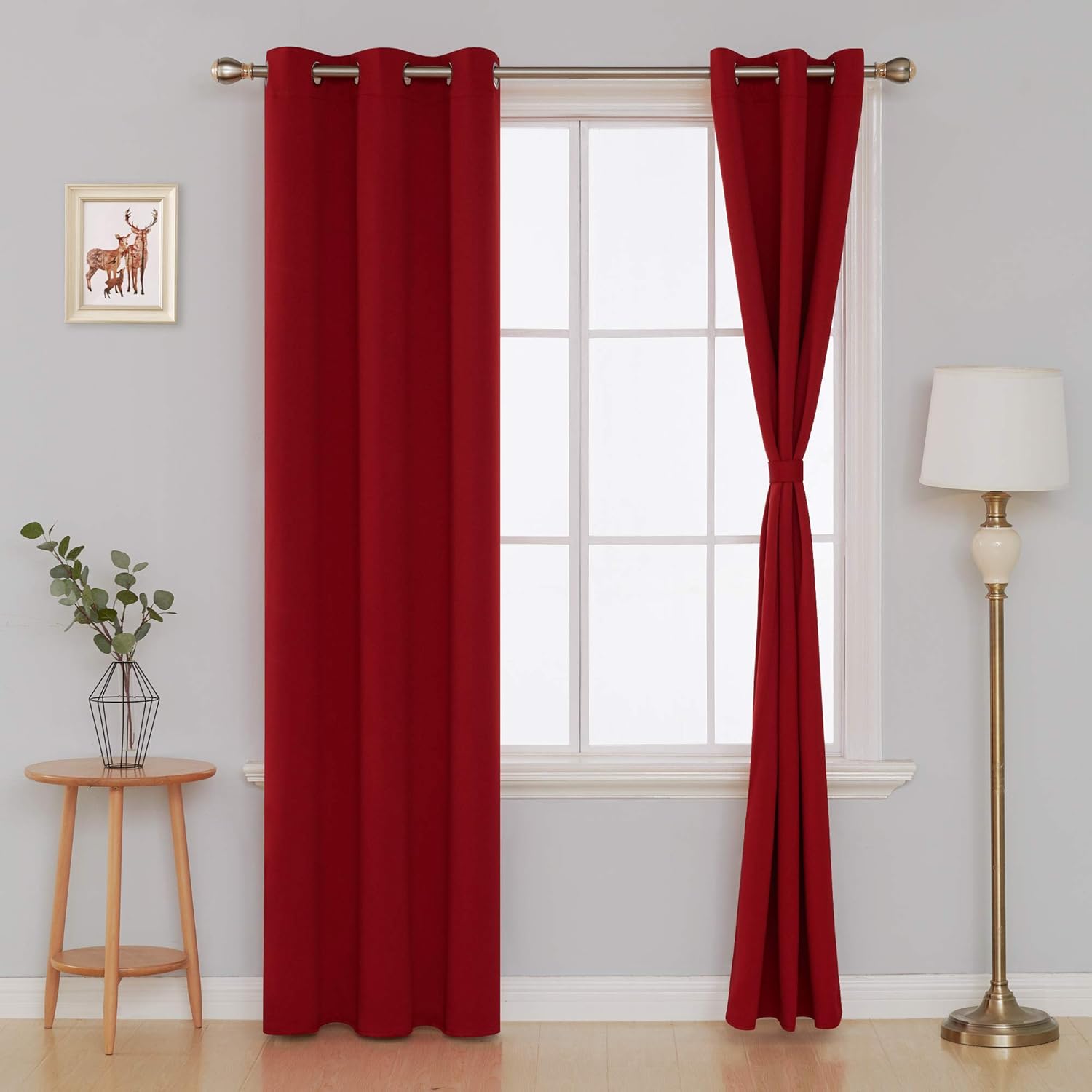 Deconovo Blackout Curtains for Bedroom Set of 2 Panels with Tiebacks, 38x84 Inch Grommet Top, Red