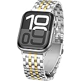 Tasikar Metal Watch Band Compatible with Apple Watch 49mm 46mm 45mm 44mm 42mm for Men Women, Stainless Steel Replacement Straps for iWatch Ultra 3 2 1 SE Series 11 10 9 8 7 6 5 4 3 2 1, Silver-Gold