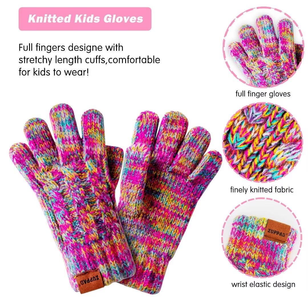 Kids Winter Hat Gloves Scarf Set,Girls Toddler Children Hats Beanie with Pom Knit Neck Warmer Gaiter Mittens Fleece Lined Set