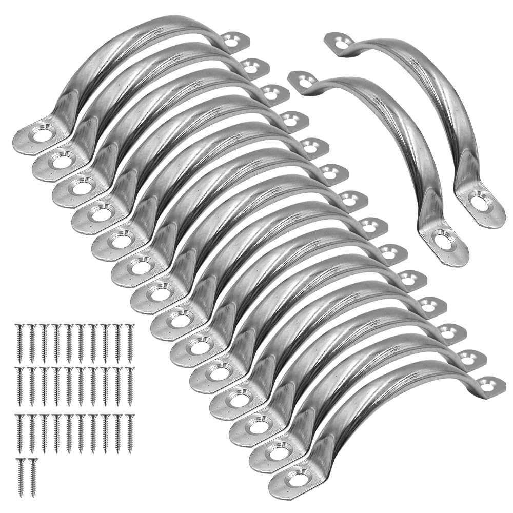 ONEBO 16 Pcs Stainless Steel Drawer Pulls, Cabinet Handles, Door Knob Handles, Curved Handle, with Screws,for Kitchen,Wardrobe,Drawer,Bathroom,Bedroom(Silver)