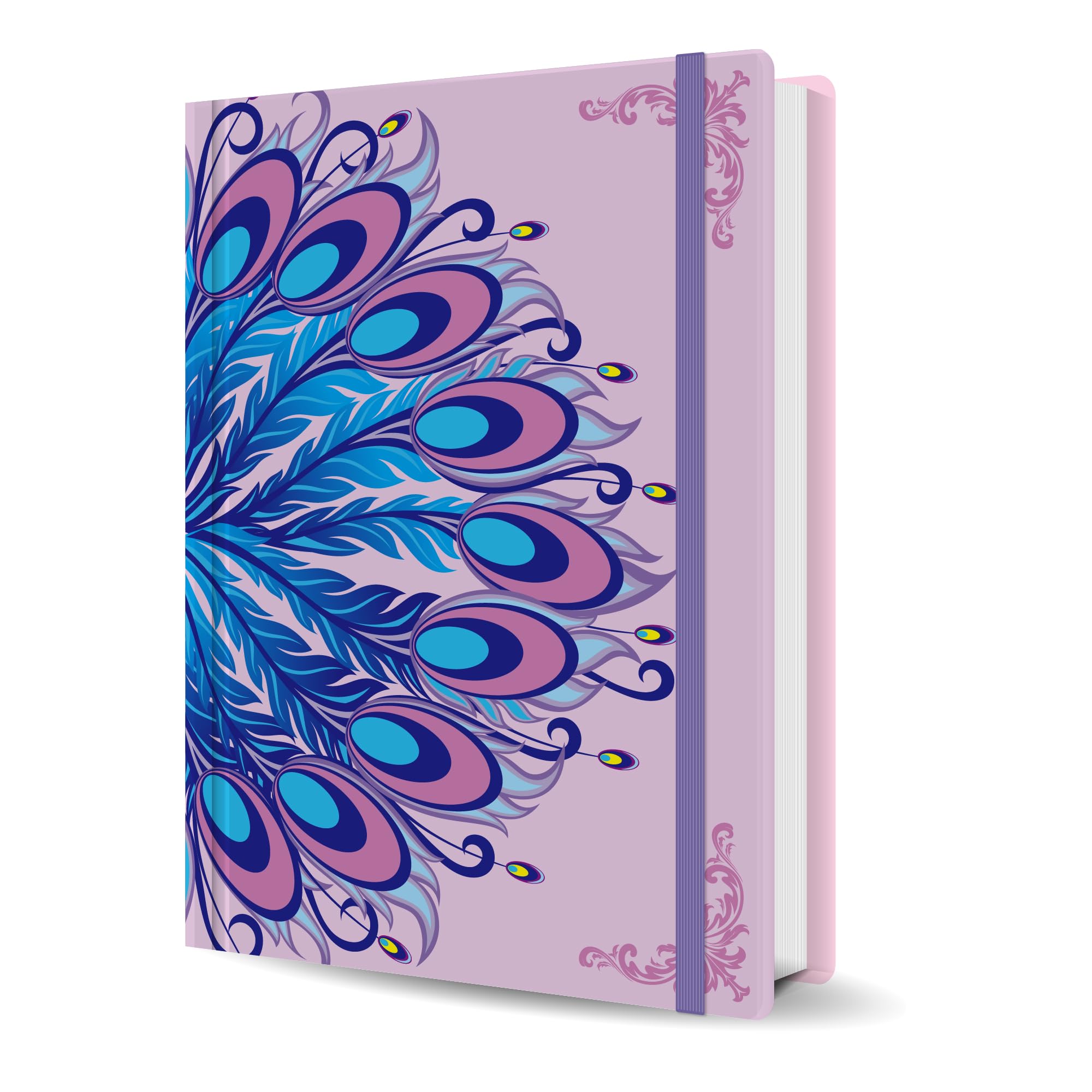 A5 Journal Notebook-College Lined Ruled Hardcover Journals for Writing Women-100gsm Thick Paper 224 Numbered Pages-Peacock Feather Embossed Journal-Daily Journal for Writing