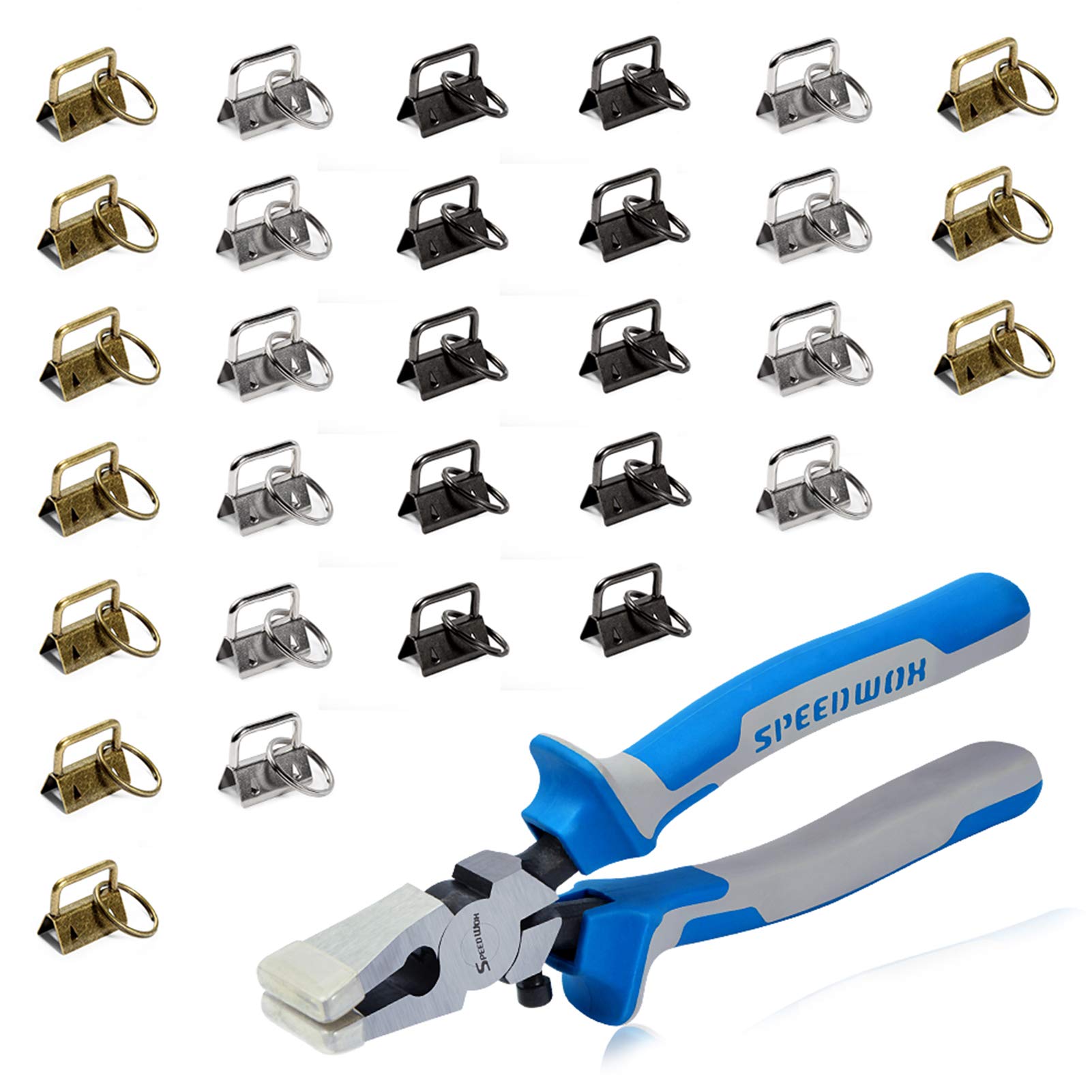 SPEEDWOX Key Fob Hardware Set 30PCS 1" Key Fob Hardwares with Key Fob Plier for Wristlet Keychain Key Lanyard Chain Making Glass Breaking Pliers Tools with Rubber Tips Adjustable Screw