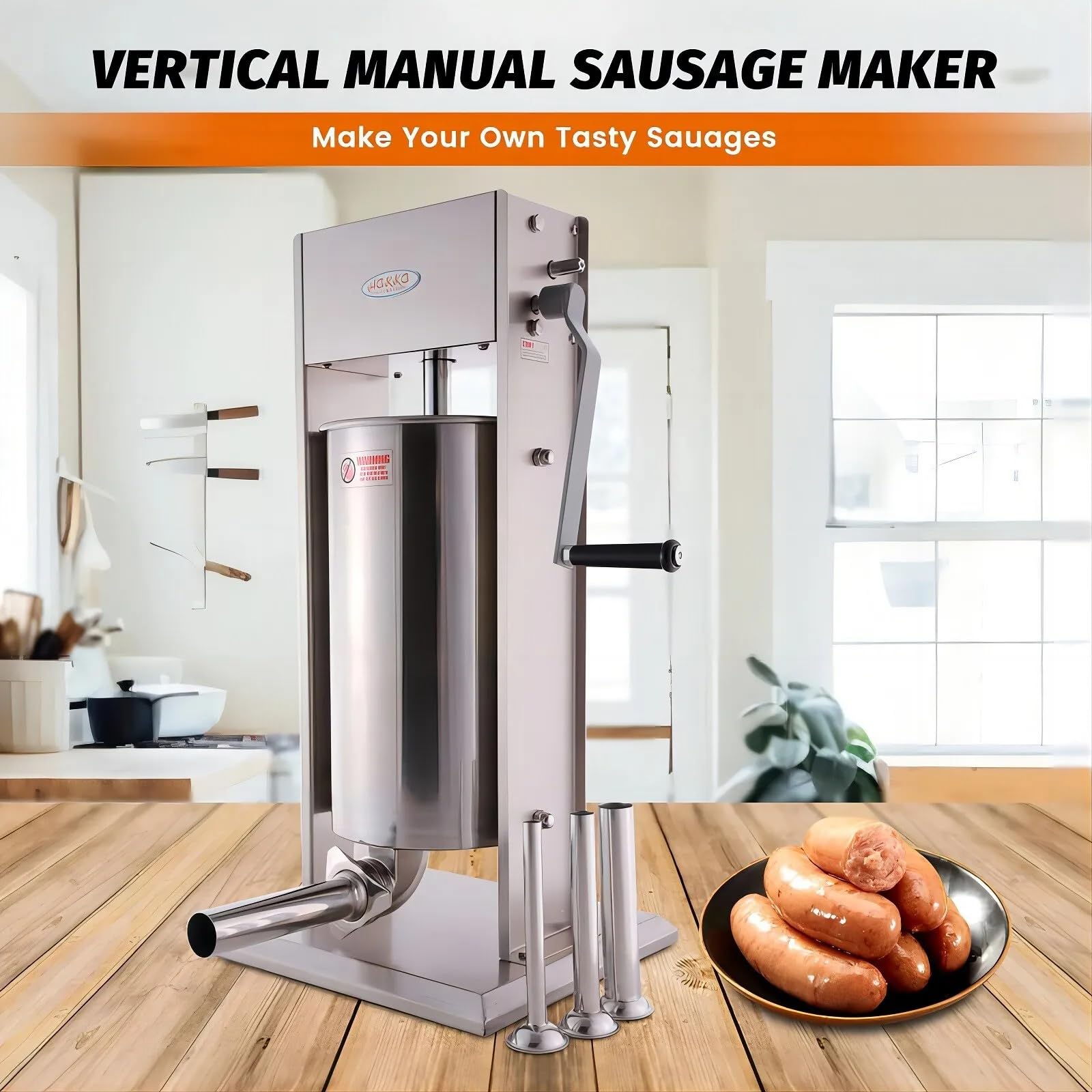 Hakka 15L/32LB Sausage Stuffer, Vertical Sausage Maker and Sausage Filler with 4 Sttuffing Tubes (15L)