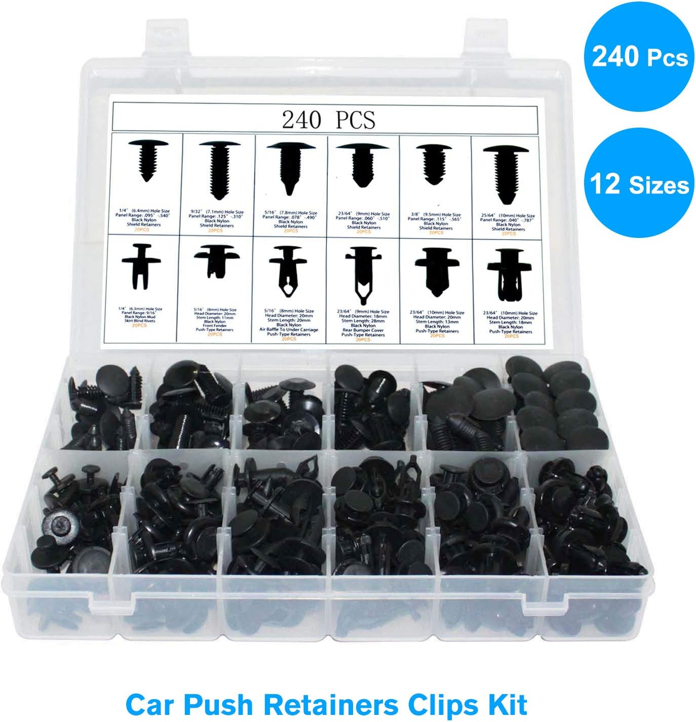 JeCar 240 Pcs Push Type Retainer Clips Bumper Retainer Clips Car Nylon Rivets Fasteners Expansion Screws Replacement for Toyota GM Ford Honda Acura Chrysler Lexus Dodge Jeep with Storage Case