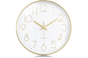 Lafocuse 12 Inch Gold Wall Clock Silent Non Ticking with 3D Numbers, Modern Gold Clocks Battery Operated Horloge Murale for L
