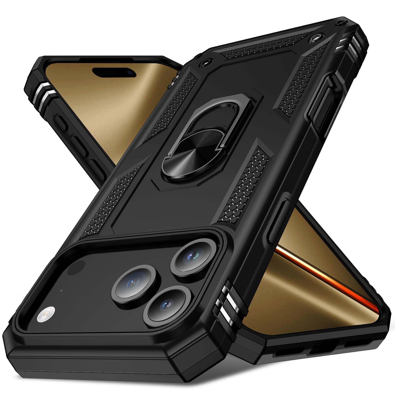 Photo 1 of 17 Pro Max Phone Case for Men,Military Grade Shockproof Cover with Kickstand Ring for Apple iPhone 17 Pro Max Heavy Duty Case 6.9-inch Black