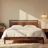 LIFEMENT Signature Wood Platform Bed Frame with Headboard, Essential, Noise Free, Under Bed Storage, No Box Spring Needed, Easy Assembly (Cherry, Twin)